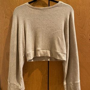 Tan Cropped Flared Sleeve Sweater